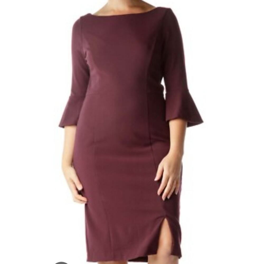 WhBM purple sheath dress bell flare sleeves shaping lined cocktail glam 6